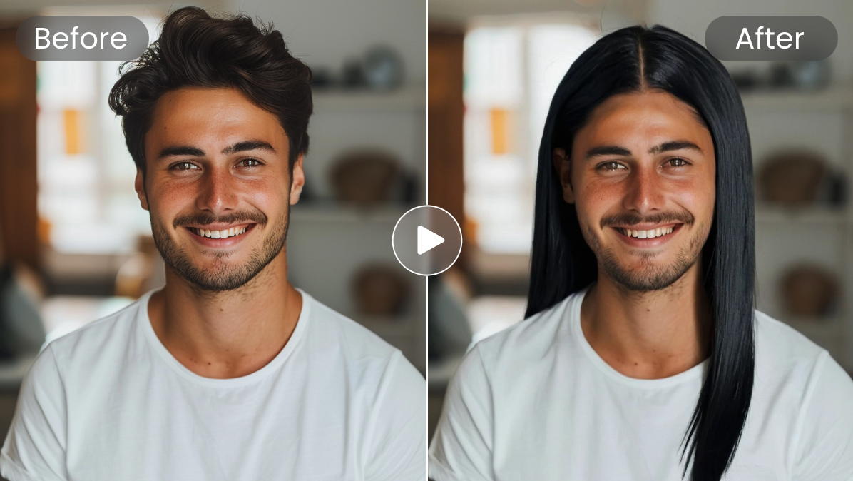 Change a photo of a guy with black short hair to long hair