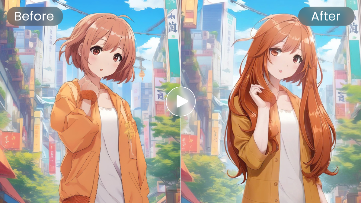 Change a photo of an anime girl with orange short hair to long hair