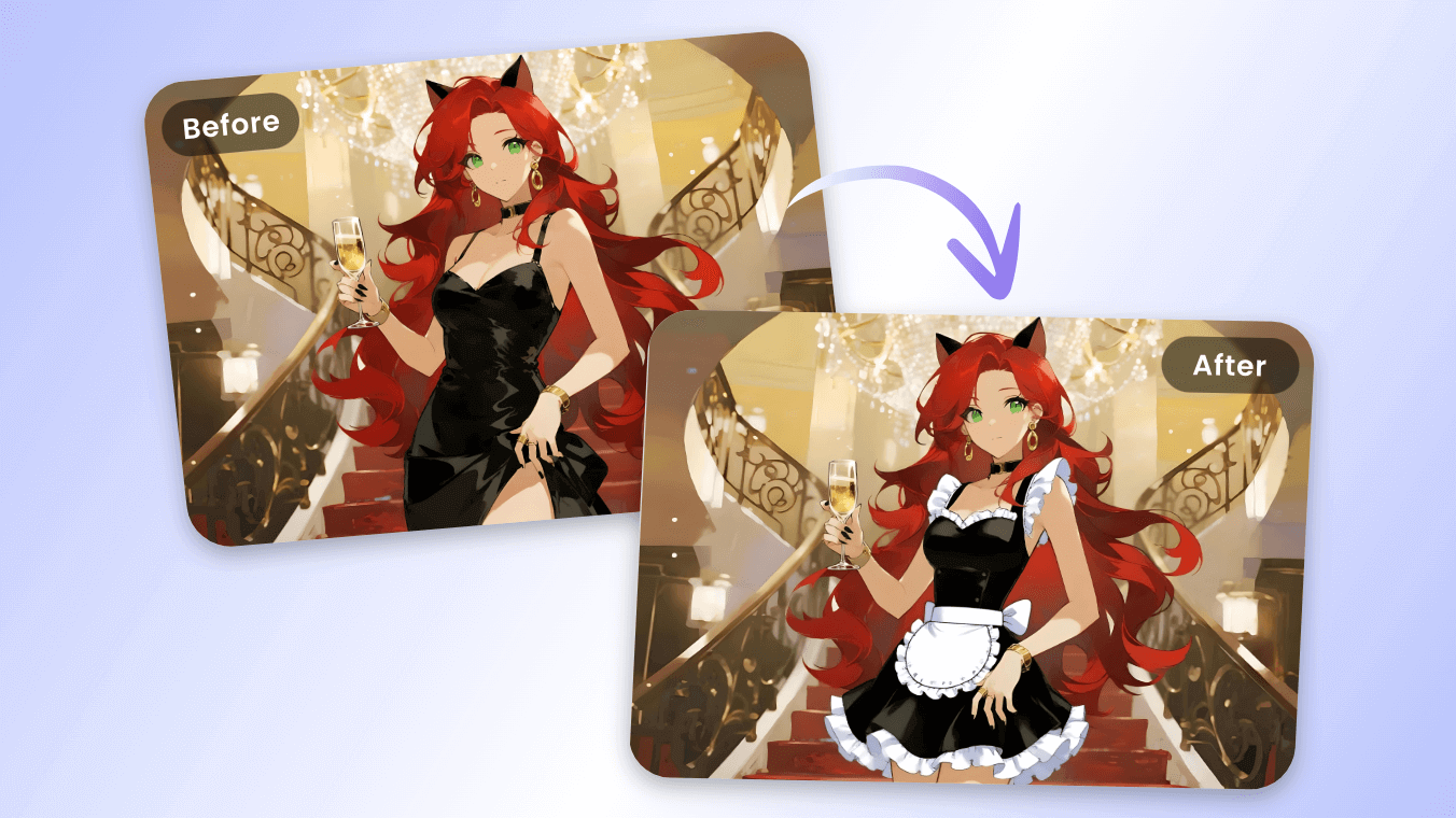 Change an anime character black dress to a maid dress