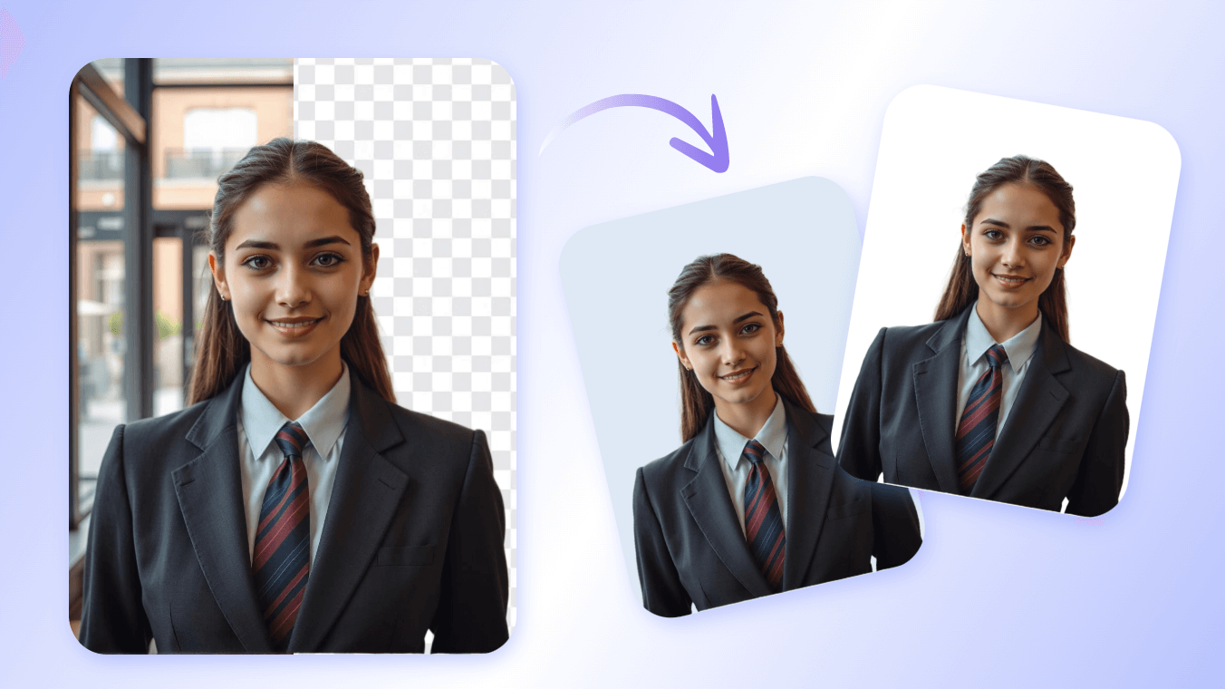 Change background of a girl photo to white or gray to create an id photo