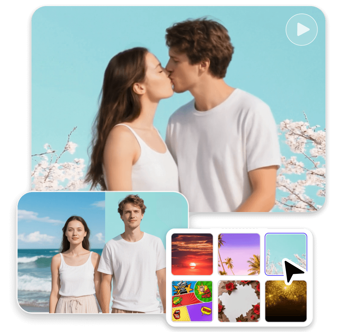 Change background of an ai french kiss video featuring a young couple