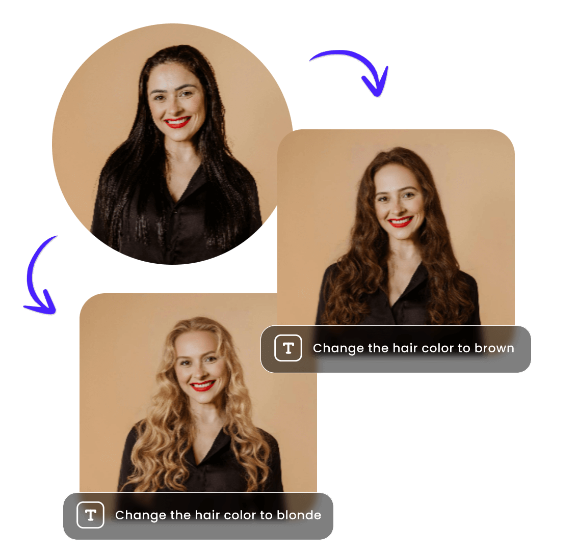 Change into curly hairdos with customizable hair colors