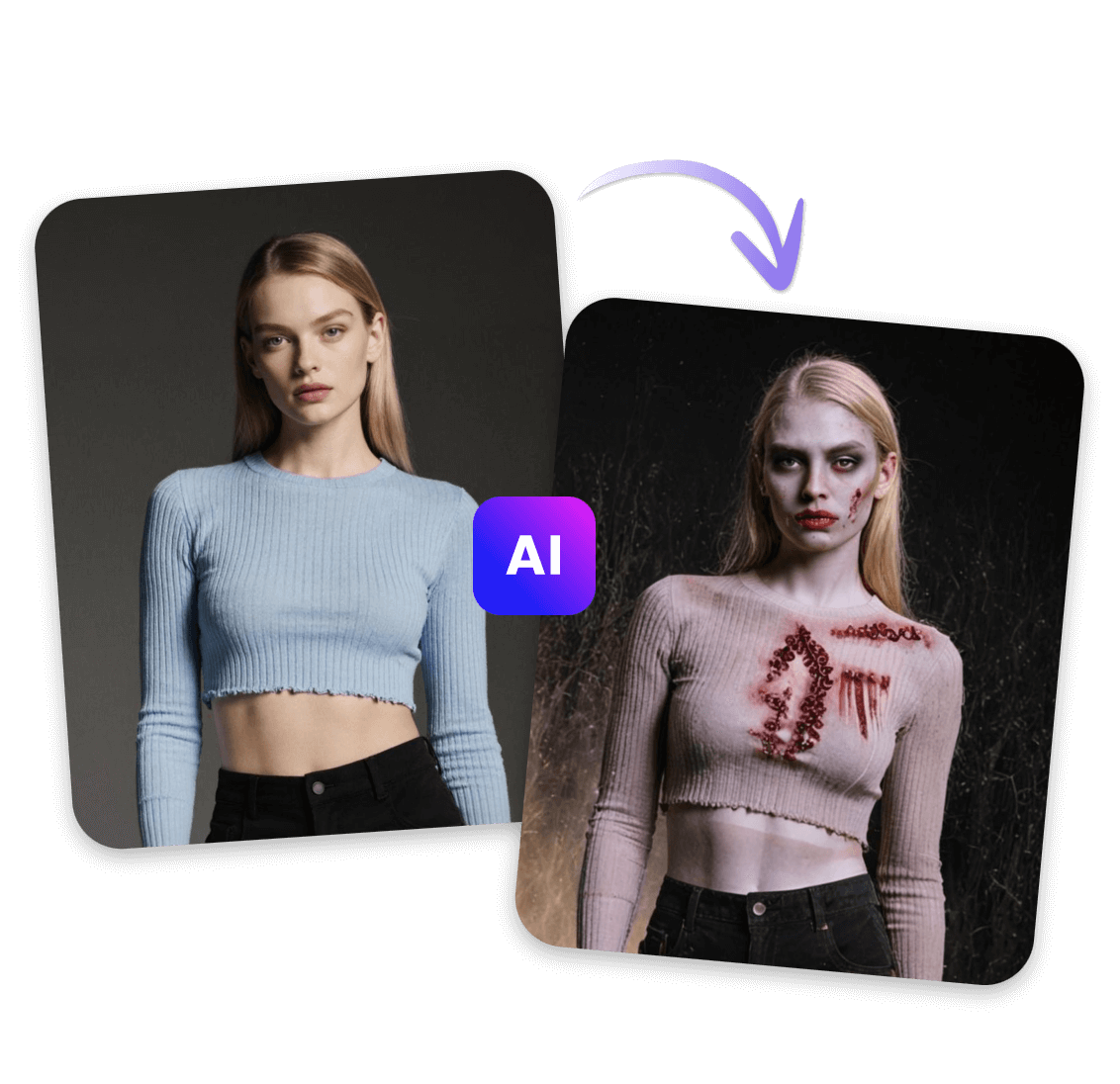 Change of a photo of a blond hair girl to a zombie