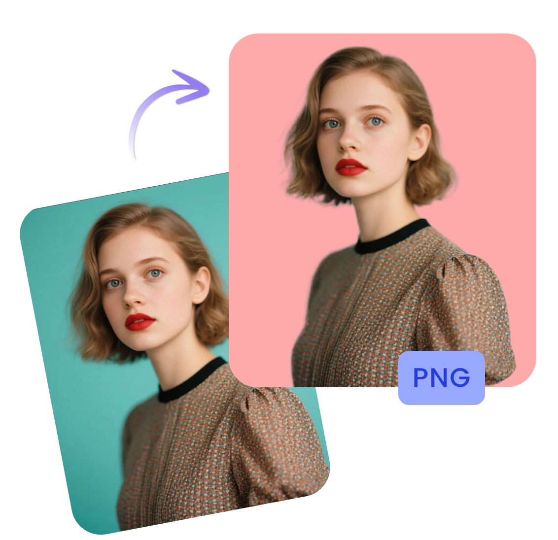 Change the bg color of a png file of a lady from green to pink