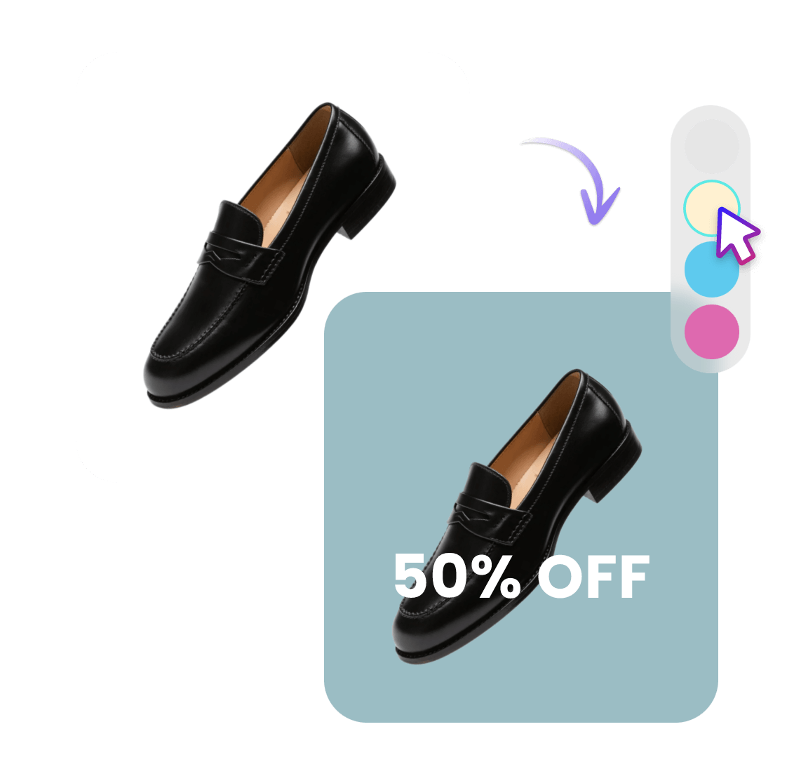 Change the bg color of a shoe product and make it your product design