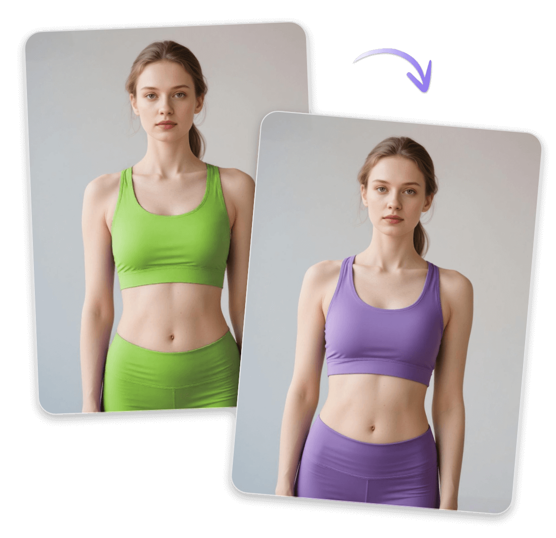 Change the color of the clothes from green to purple in a photo