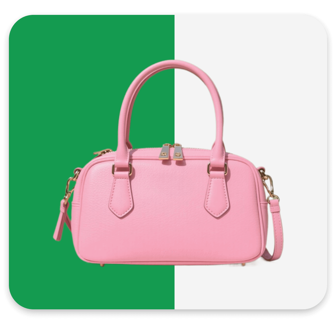 Change the green screen background of a picture of a pink bag to a white background
