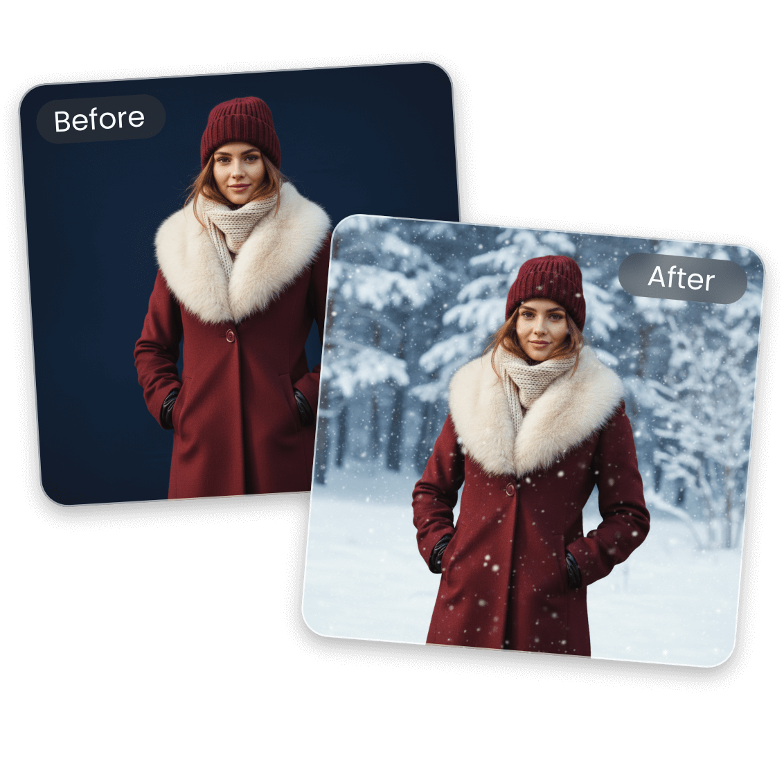 写真に雪の背景を簡単に追加