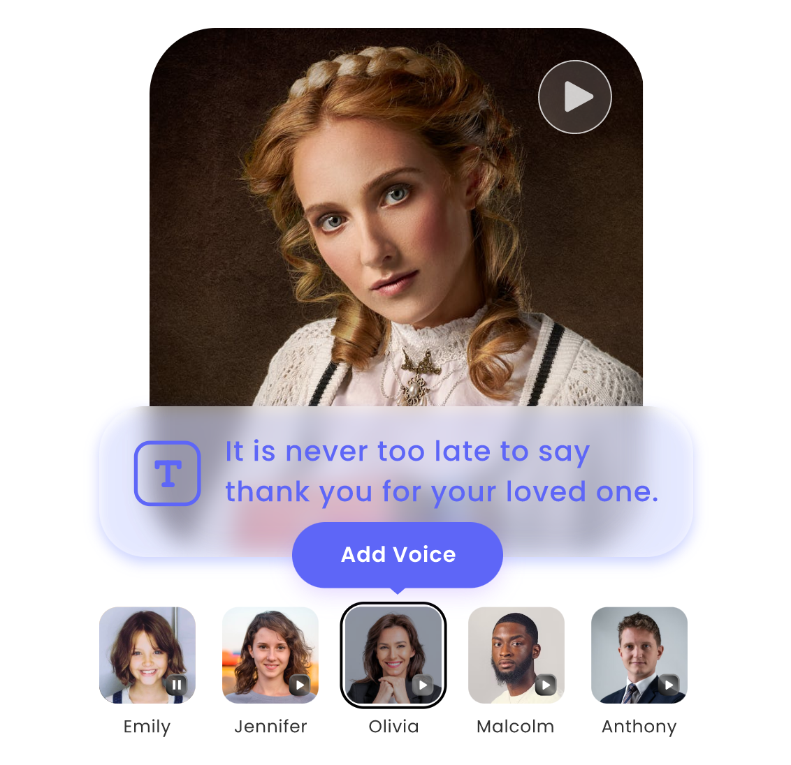Choose a favorite voice to speak out your text for the portarit of a woman