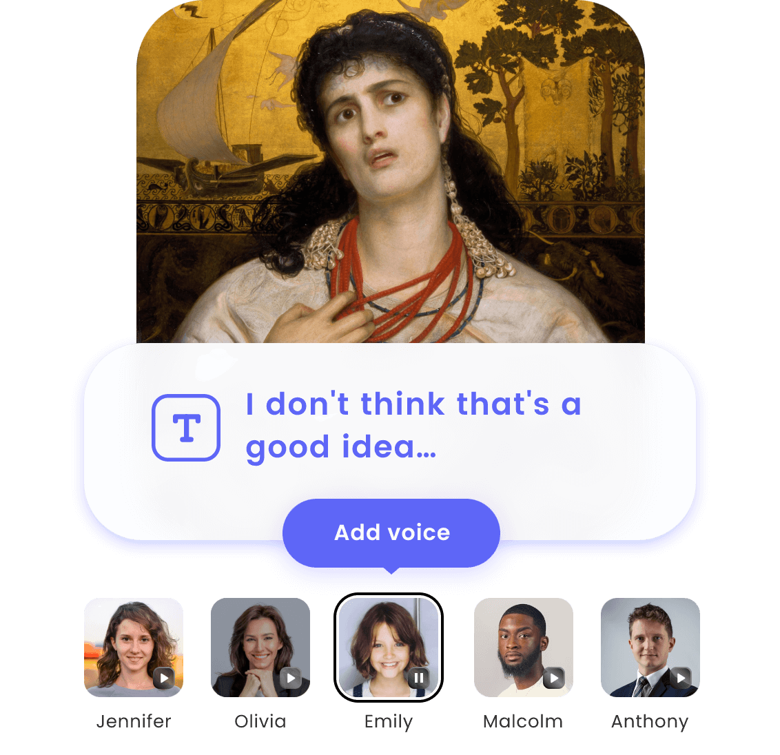 escolha uma voz e insira o texto para dublar a arte