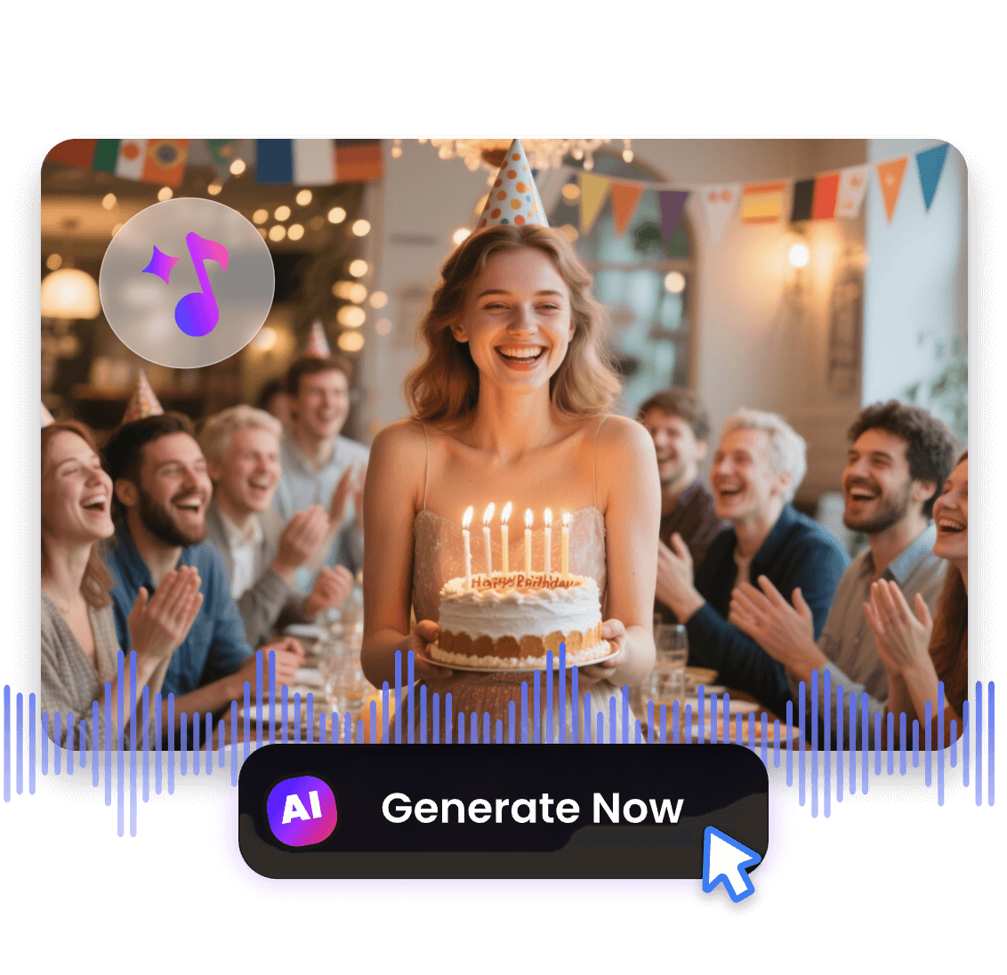 Click the generate button to create ai birthday song with clipfly in one click
