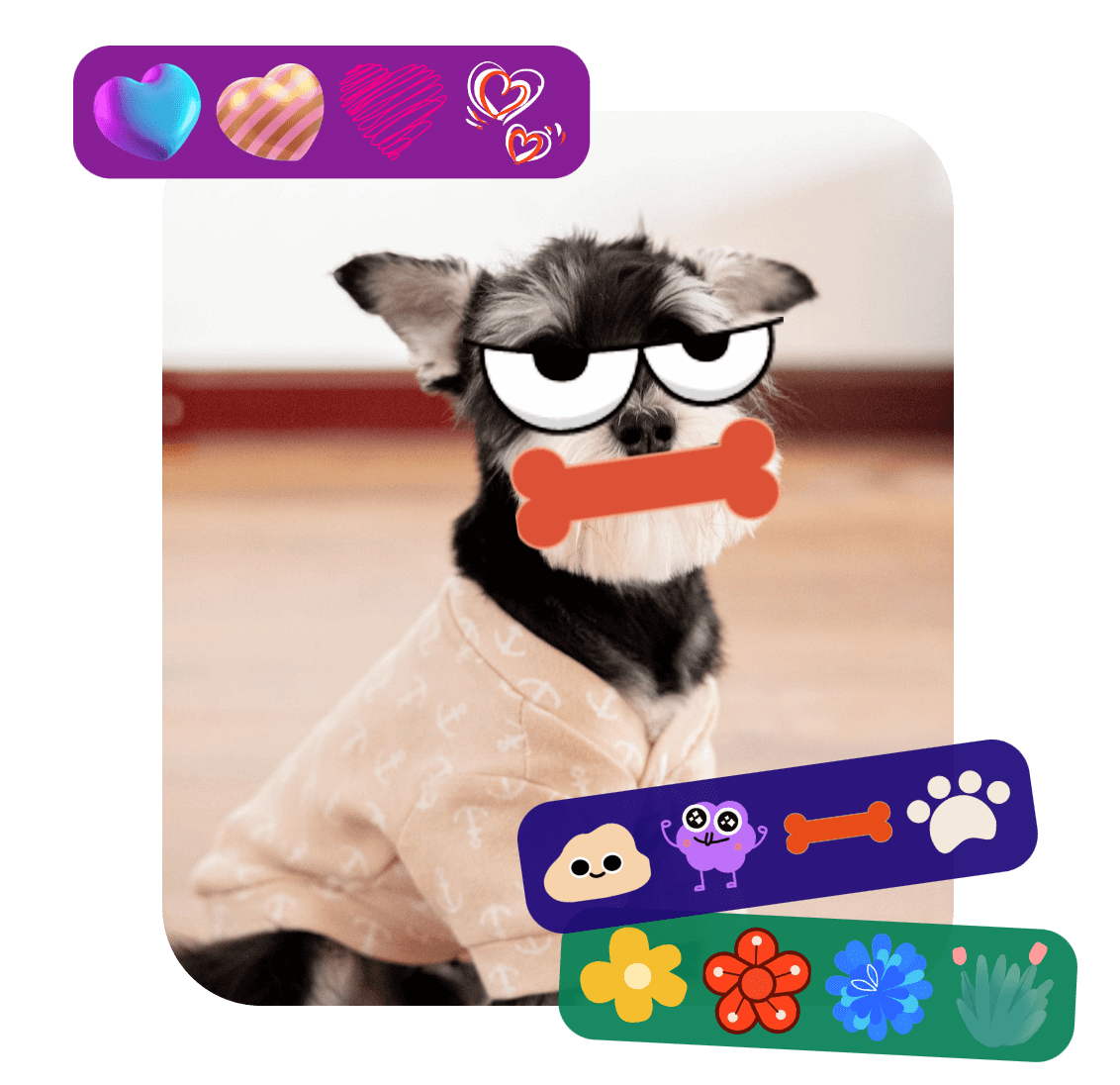 Clipfly add different stickers to a dog video