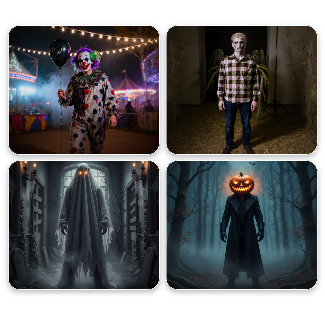 Le filtre Halloween photo en ligne par IA de Clipfly prend en charge une variété de costumes et maquillages Halloween