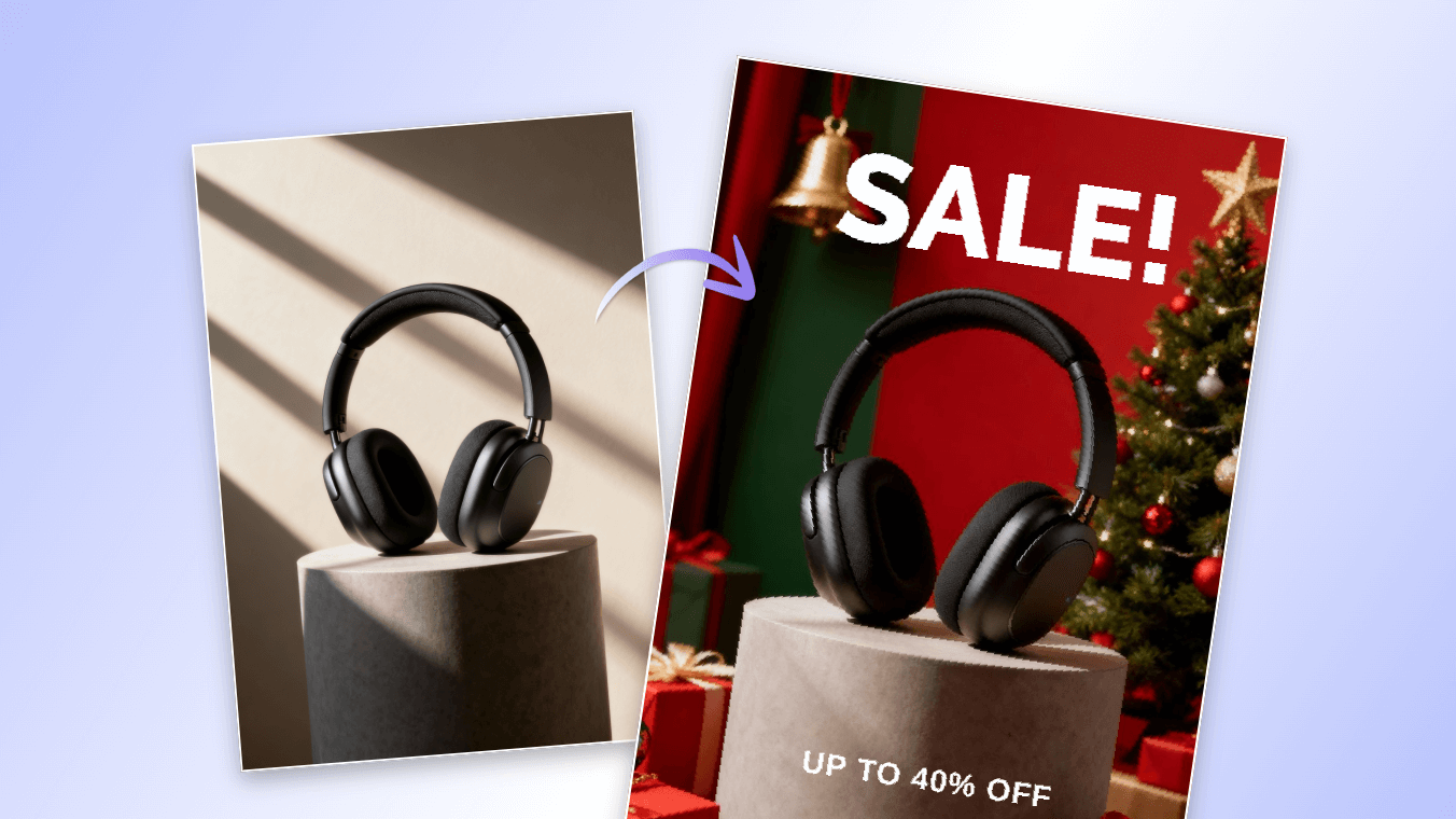 Cambiador de fondos navideños gratuito Clipfly para productos