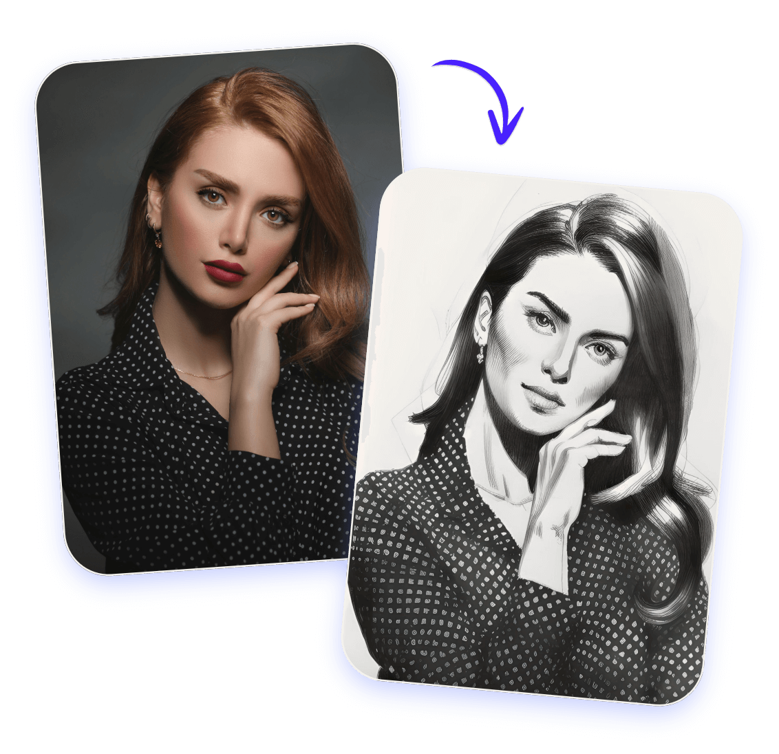 clipfly kostenloser foto-zu-skizze-konverter, um eine frau mit nur einem klick in ein gemälde zu verwandeln