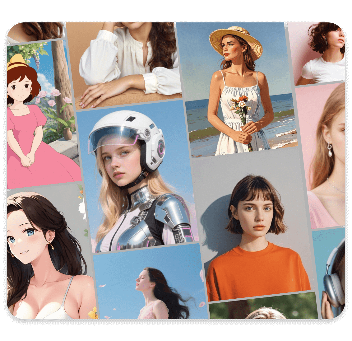 Combine uma garota gerada por IA com vários estilos para atender às suas necessidades