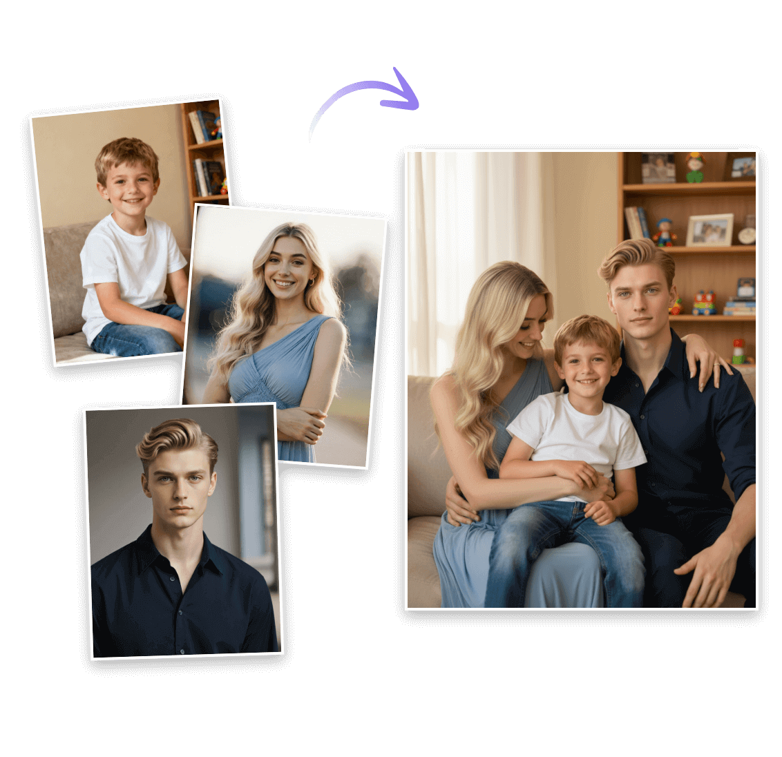Combine multiple images into a single ai family photo