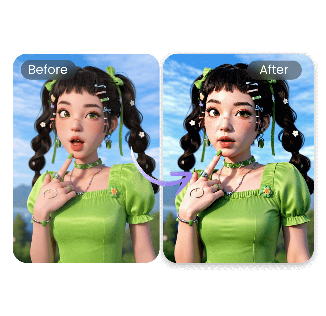 Convert a 3d anime character into a real person