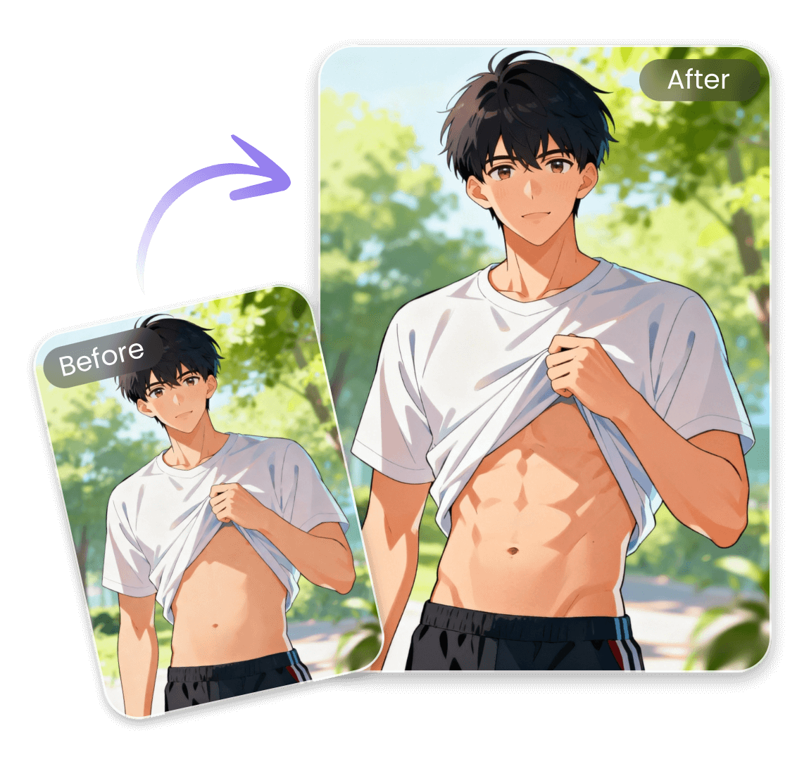 Convert a anime boy to a six pack photo