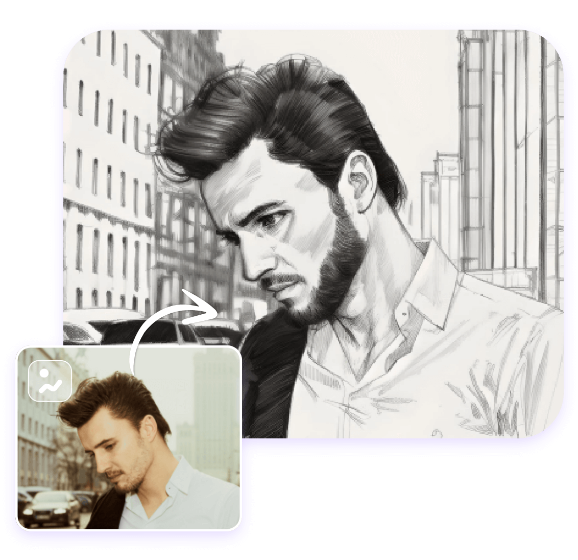 wandeln sie einen mann bei clipfly mit einfachen und ausdrucksstarken linien in eine skizze um