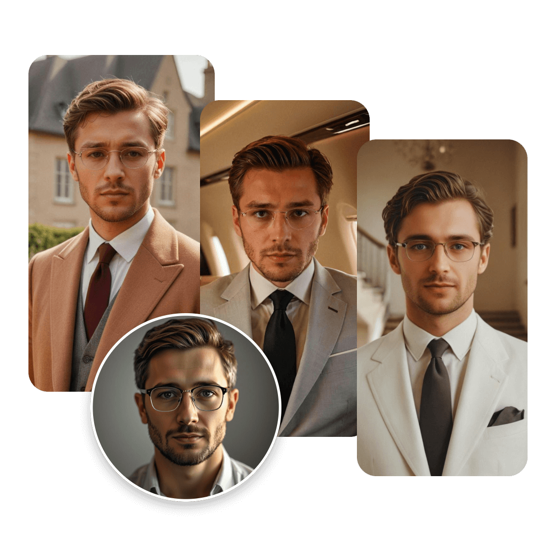 Converta um homem em três estilos diferentes de headshot com o gerador de headshot de IA no Clipfly