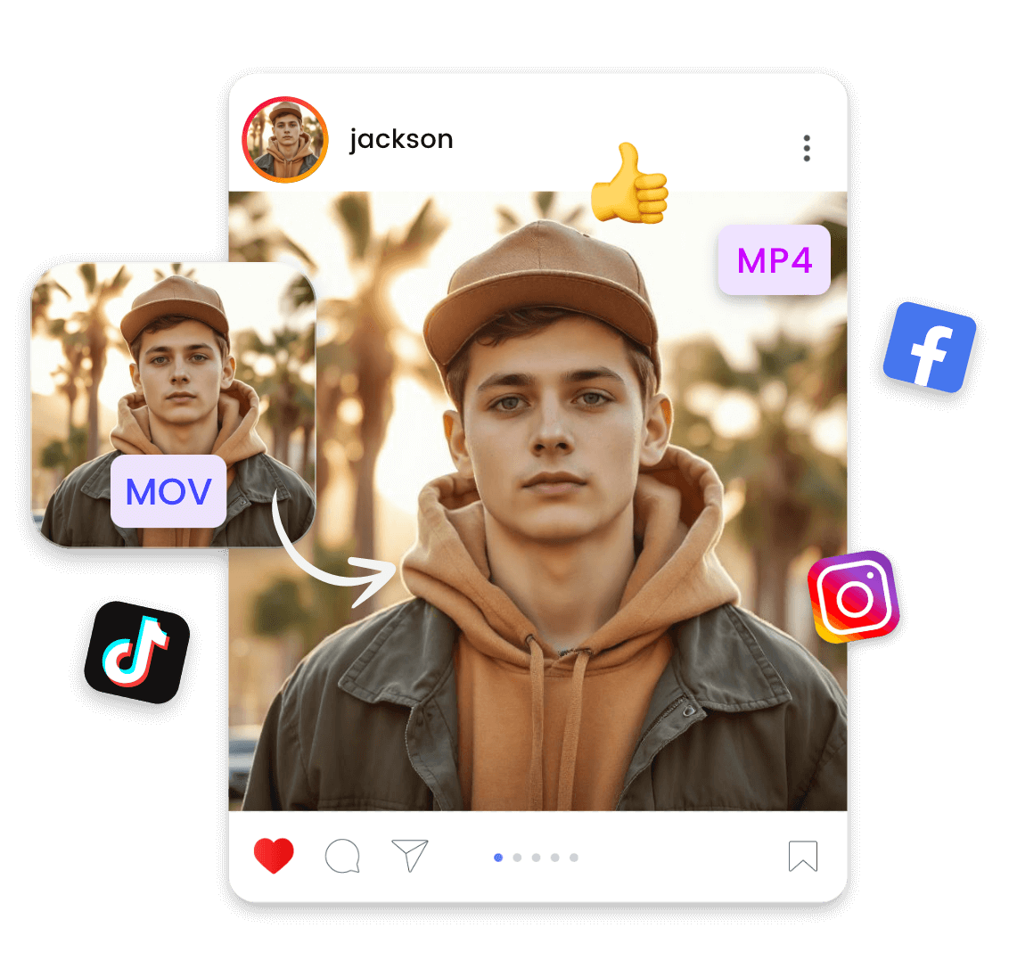 Convert a mov video of a boy to mp4 format and share it on various social media platforms