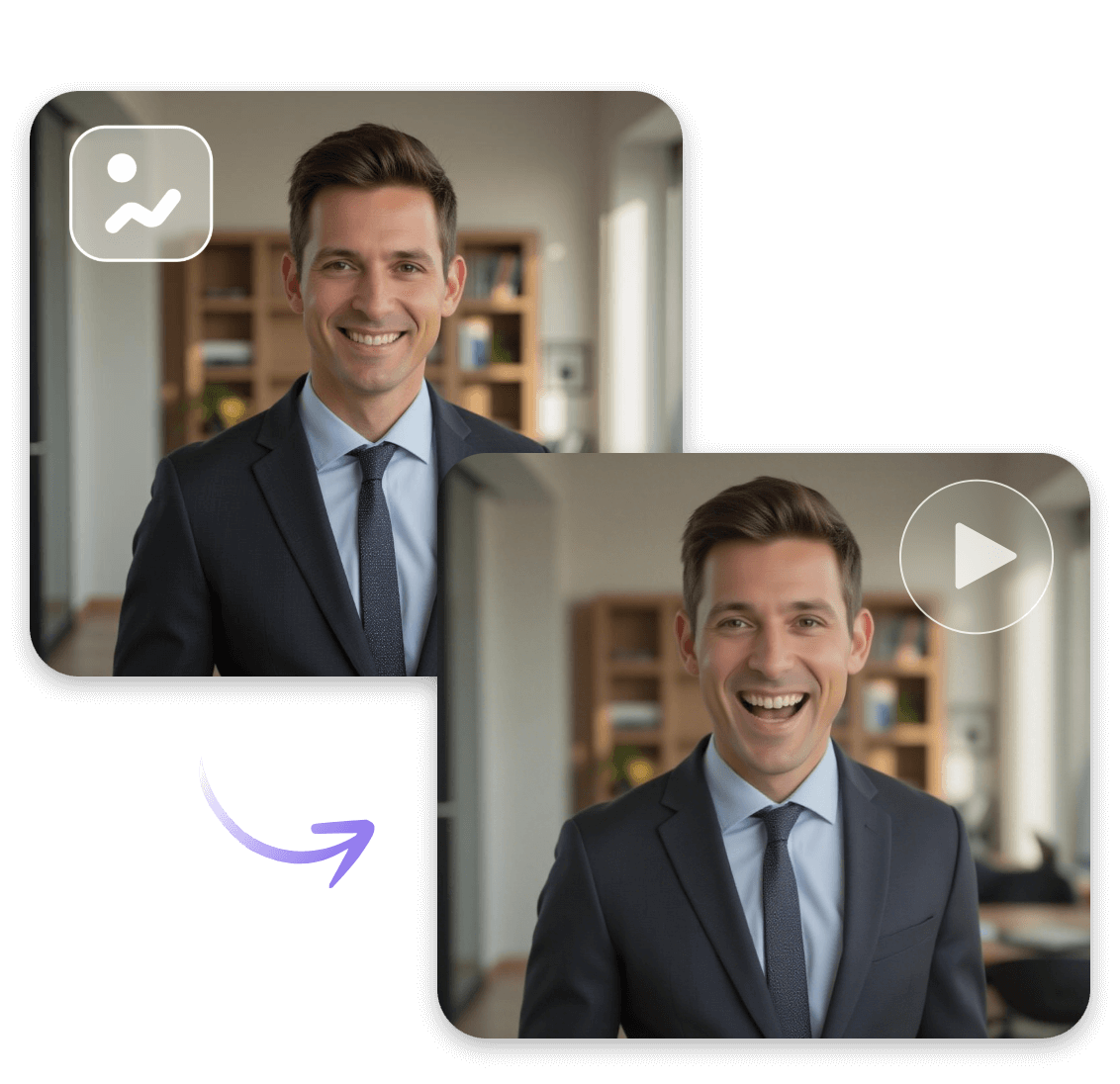 Convert a still photo of an office man to a talking spokesperson