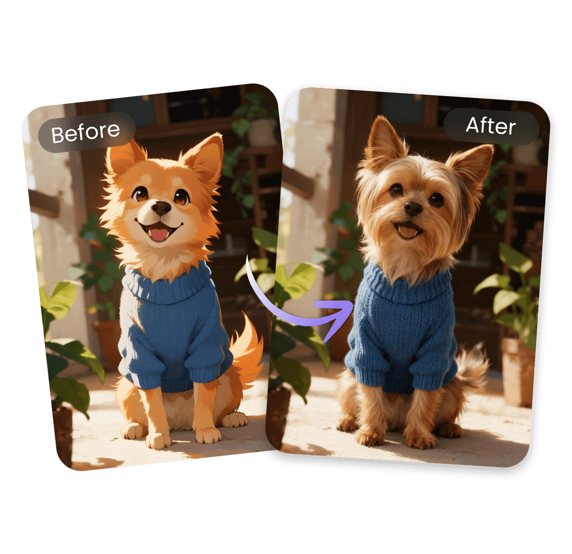 Convert an anime puppy image into a real one