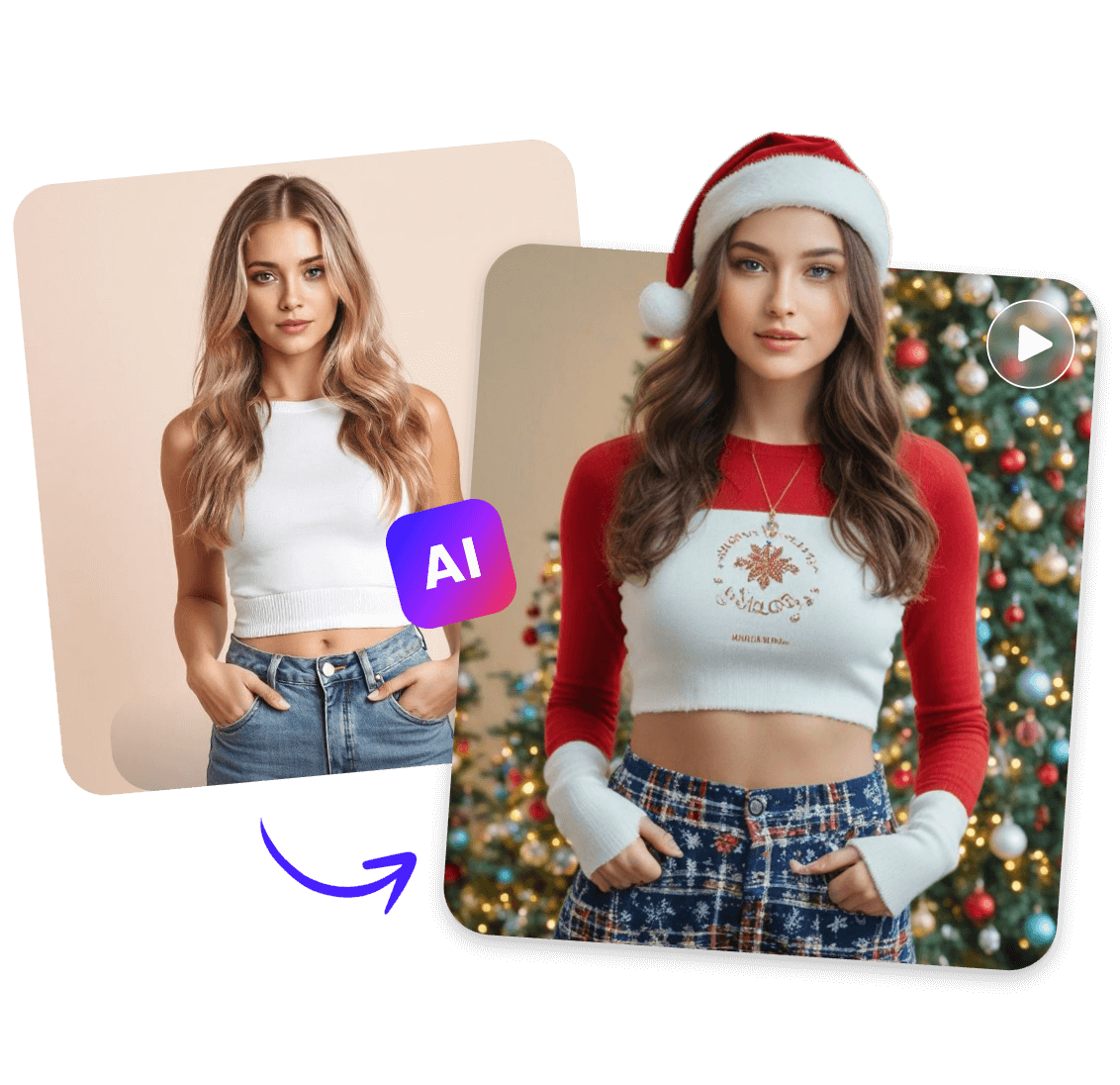 converter foto de uma mulher bonita para o estilo papai noel com ia