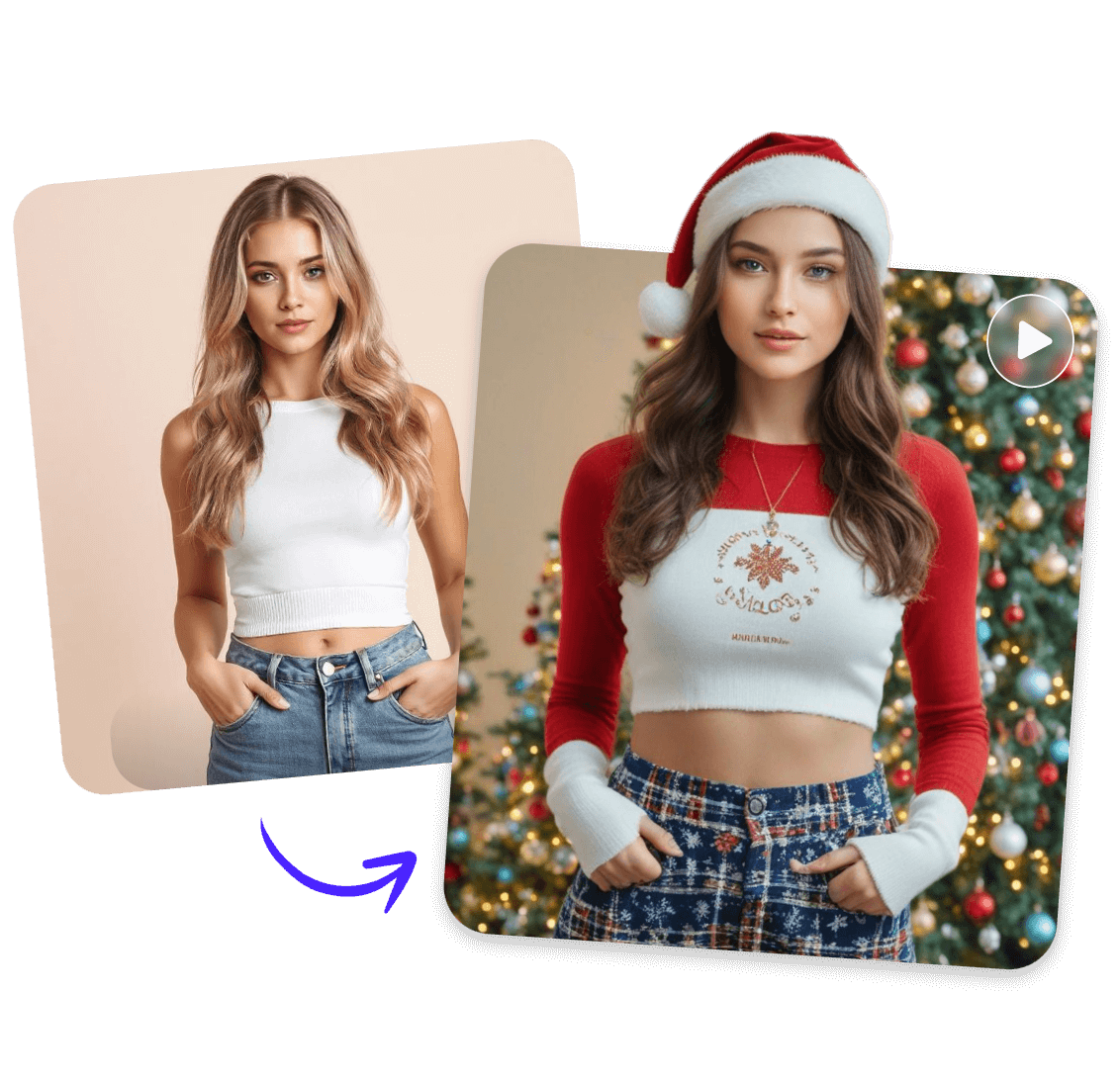 Converter uma fotografia de uma mulher bonita no estilo do Pai Natal com IA