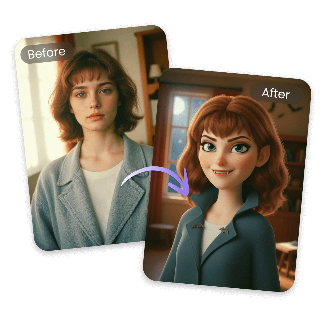 Convert real photos into cartoon vampire illustrations