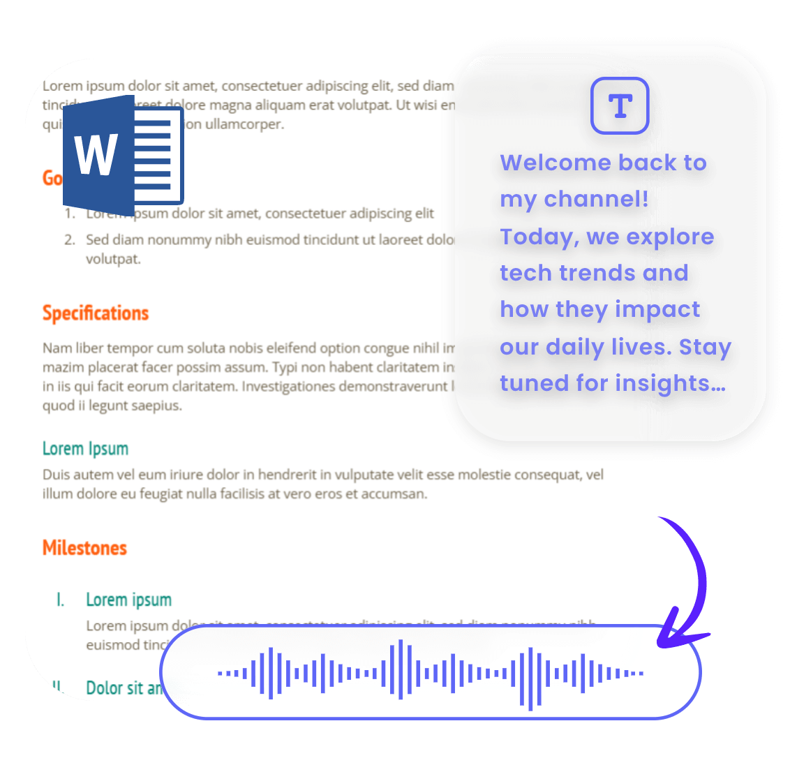 Copy the text from a word document and change it to podcast audio