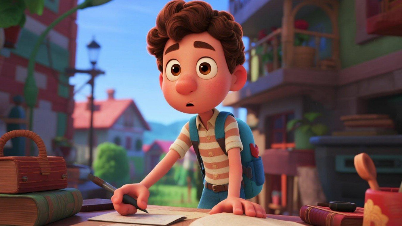 Create 3 D animation featuring a boy