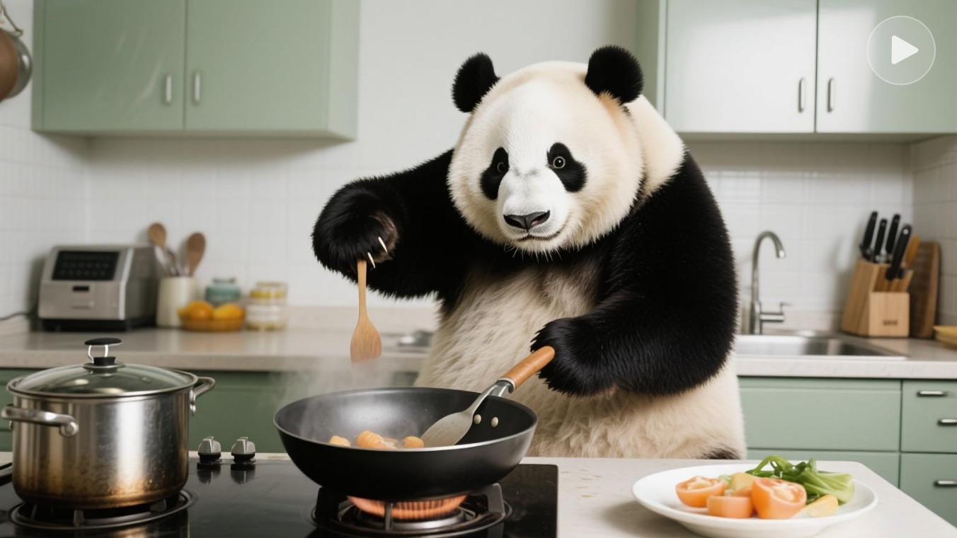 Create a panda cooking video for personal entertainment