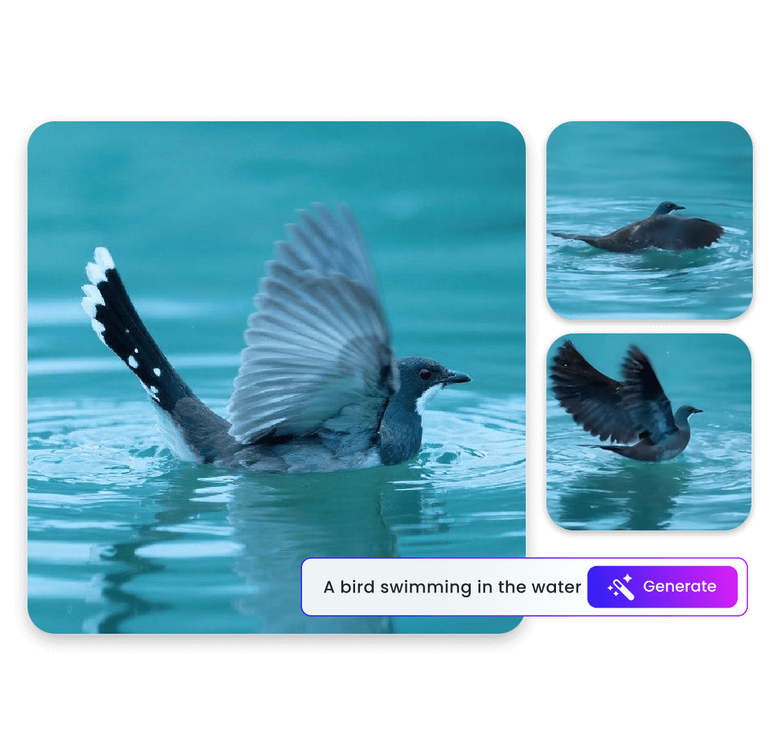 Create a swimming bird from text in clipfly