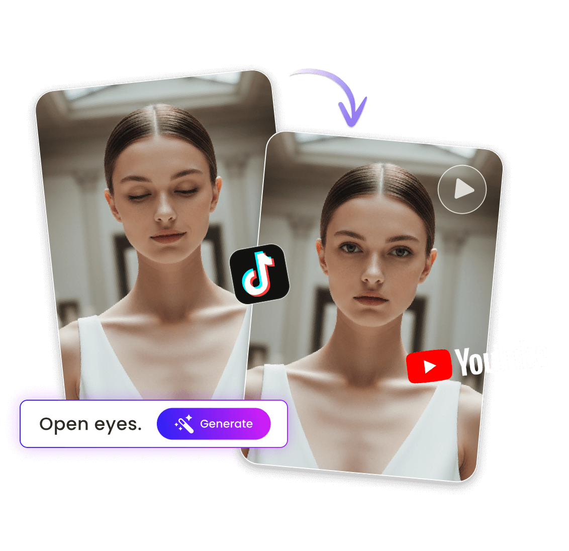 目を閉じている女性が目を開く動画を作成する