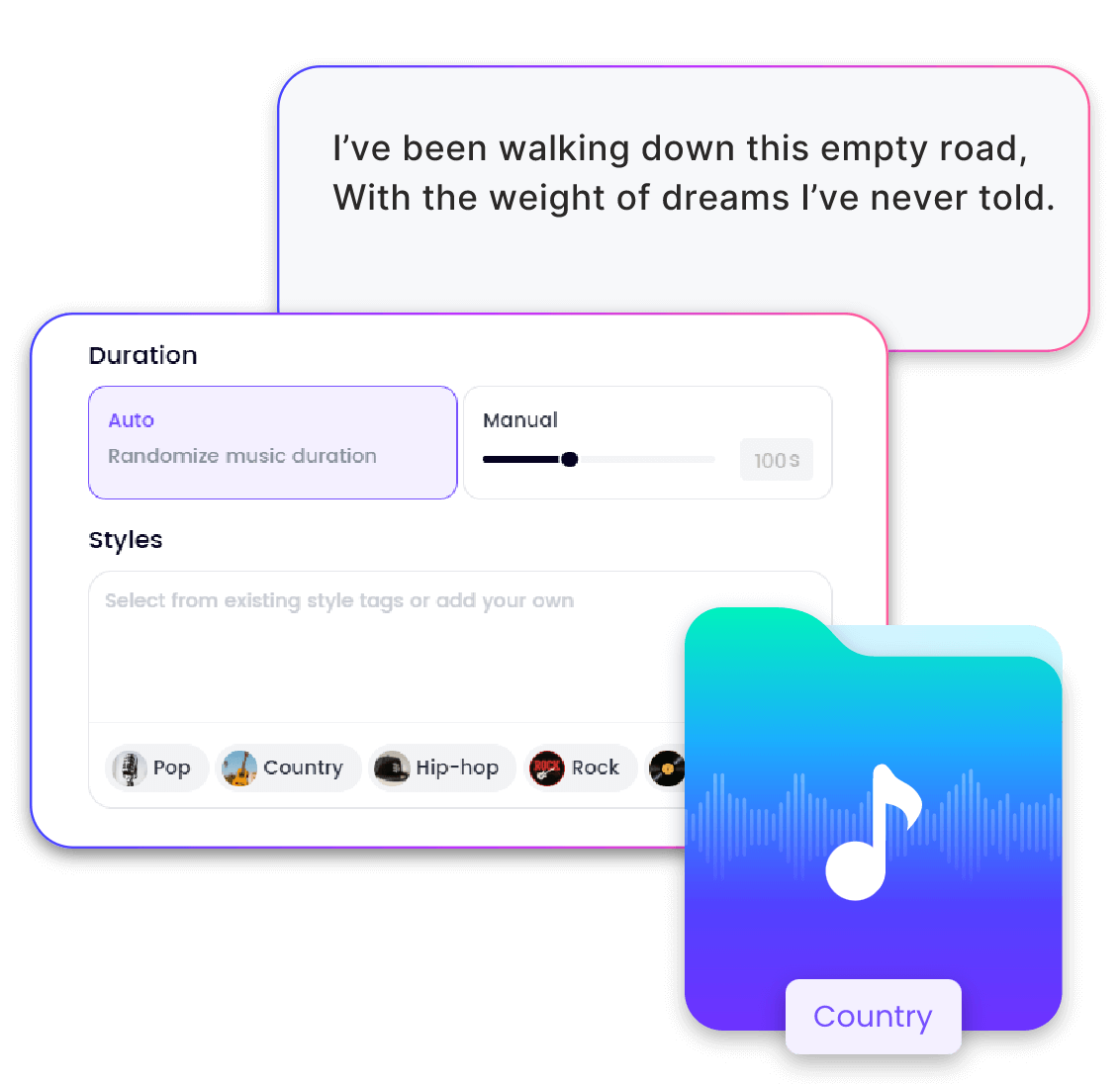 Create ai country song from text with custom editing