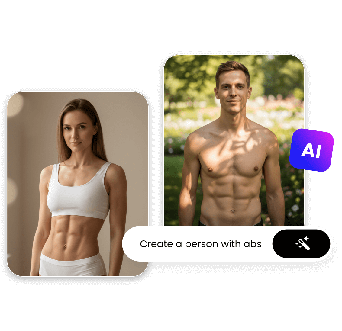 Create ai male and female six pack photos from prompts