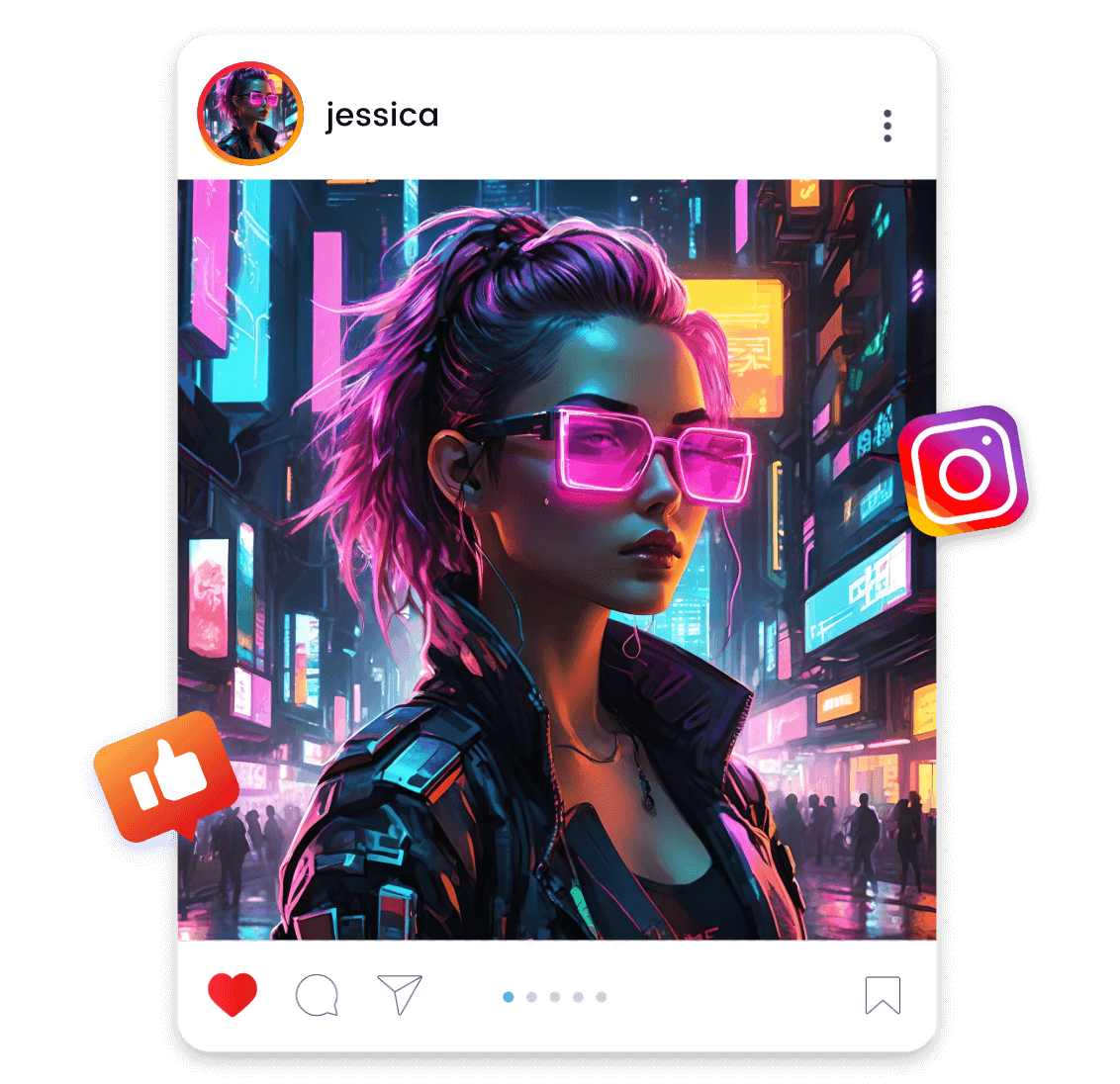 Create an ai cyberpunk girl character and share it on social media