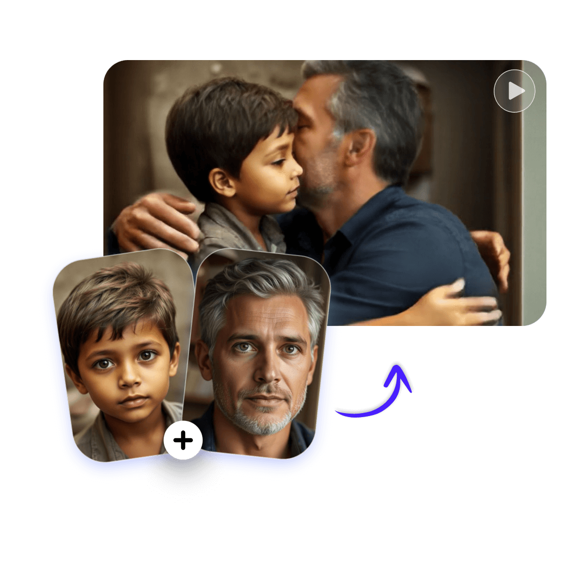 Create an ai hugging video about a kid and a father from two photos