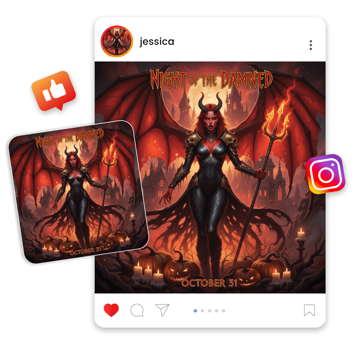 悪魔フィルターで作成した悪魔画像をSNSでシェア