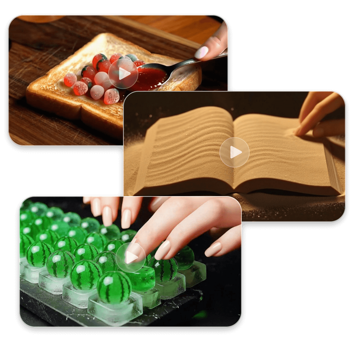 Create other ASMR videos like spreading jam and flipping books with AI video generator