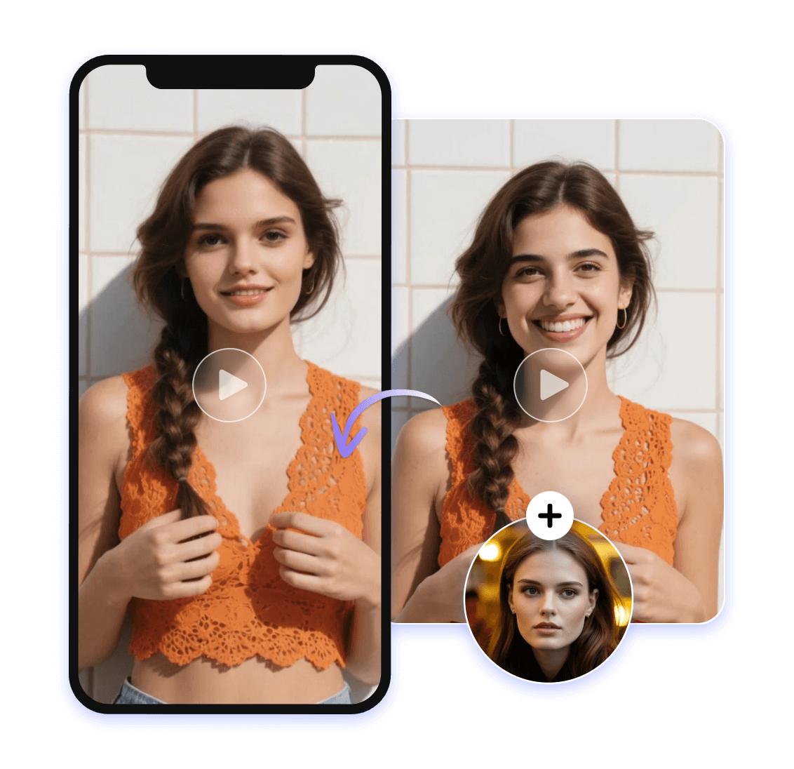 Create realistic head replacement effect on Clipfly mobile app featuring a woman
