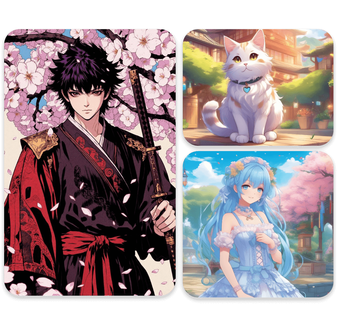 Create three ai anime characters from text in clipfly