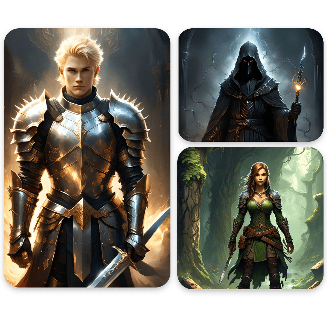 Create three ai game characters in clipfly