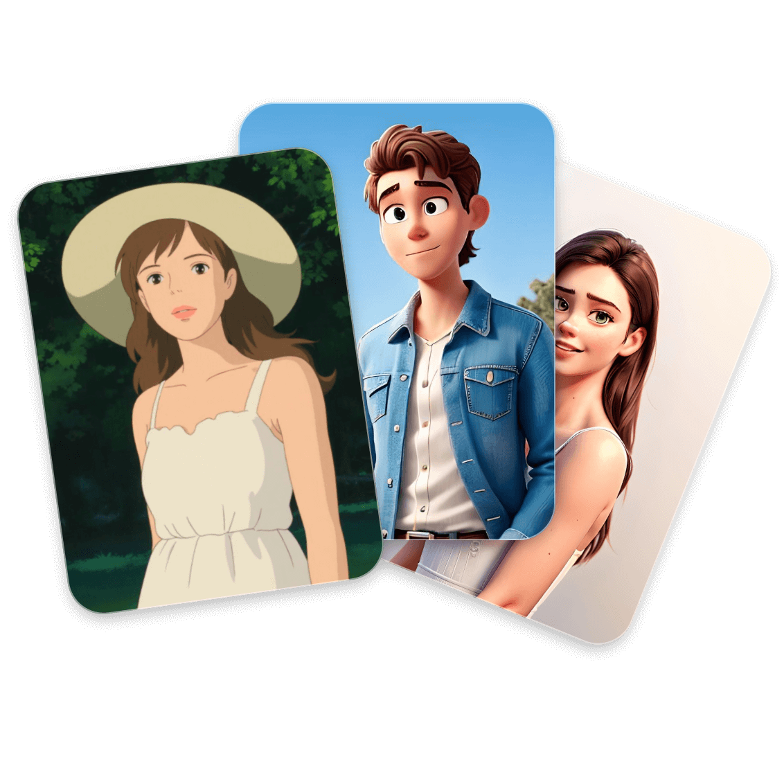 Create three ai humans in ghibli 3d cartoon anime styles from text in clipfly ai