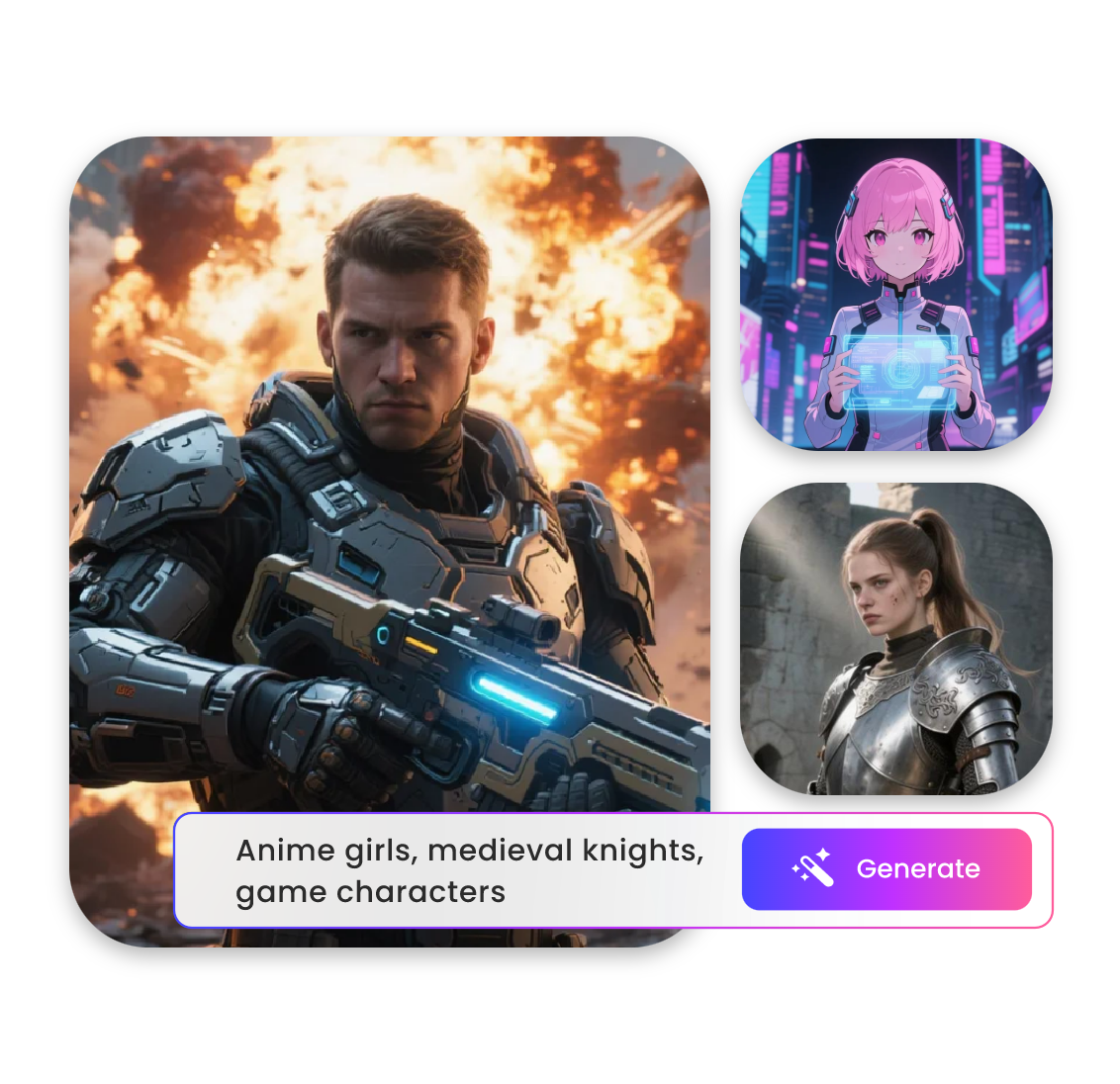 Create three ai images in different styles in clipfly