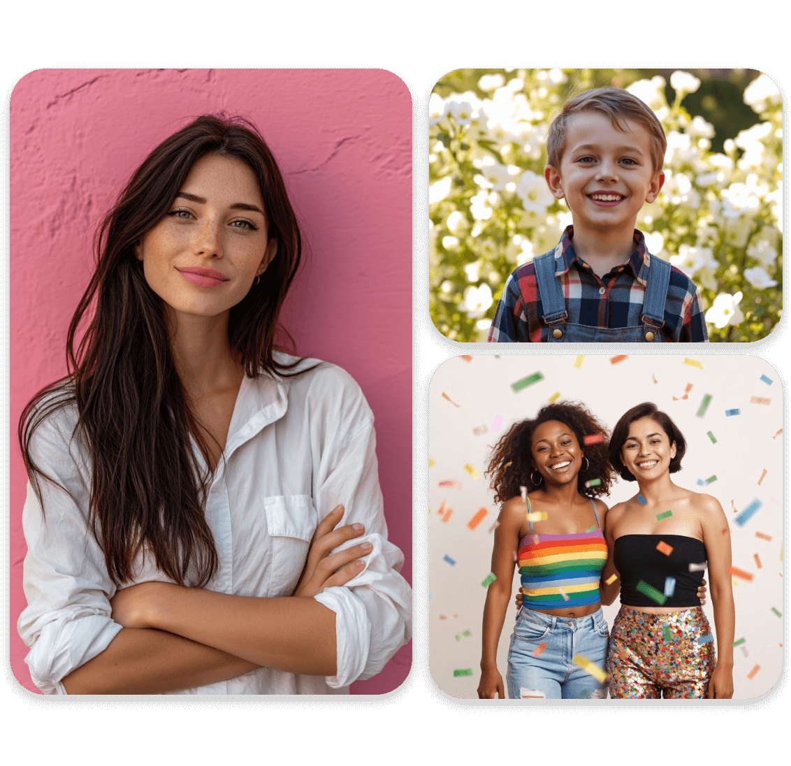 Create three ai realistic characters in clipfly