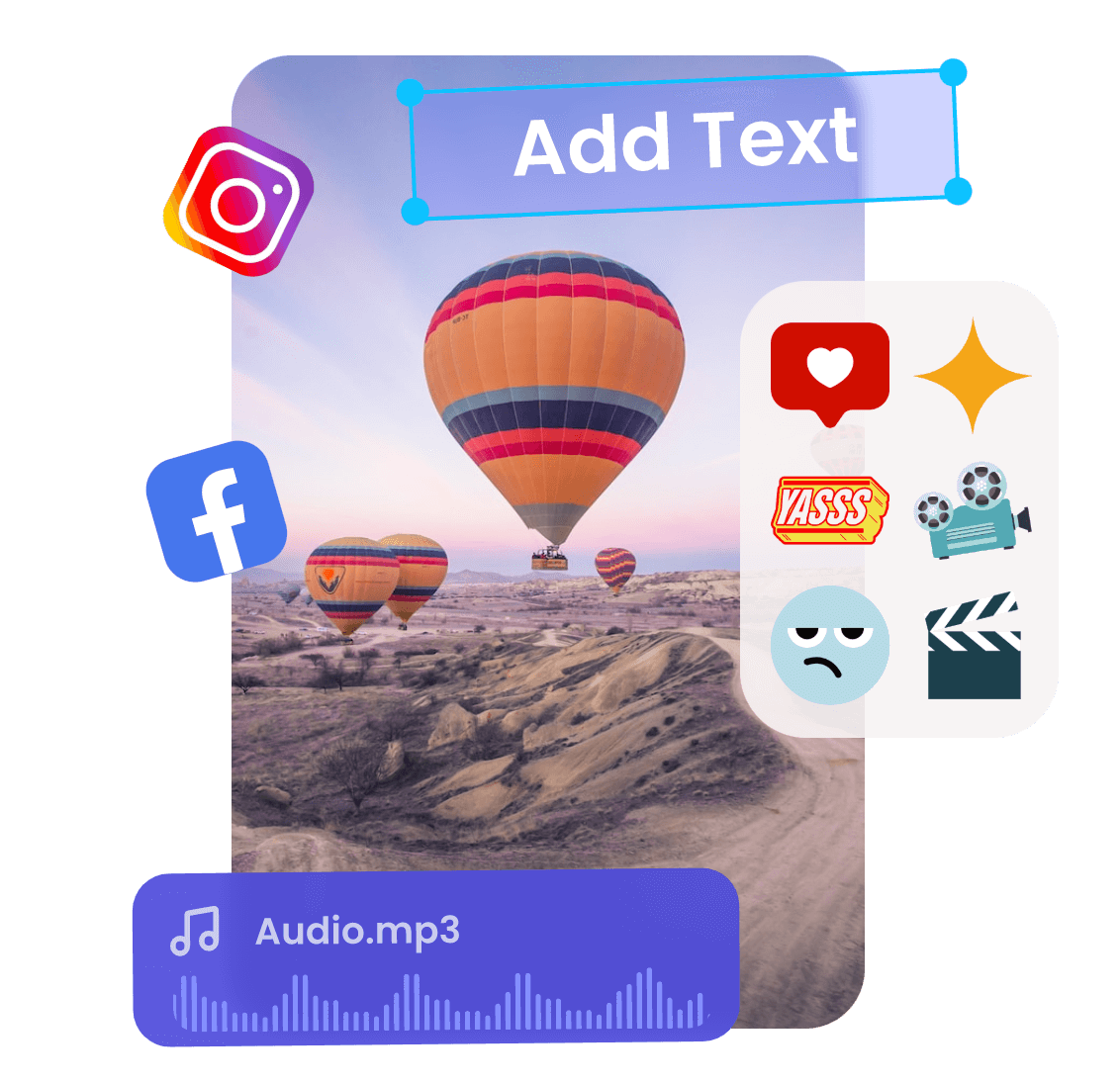 Customize a reel of hot air balloons with rich elements