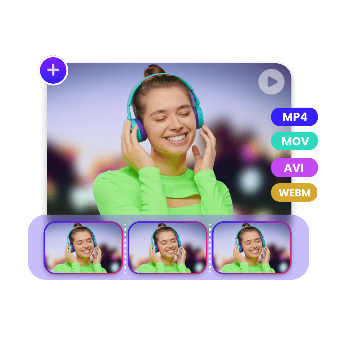 Cut video into clips and export it in mov mp4 avi or webm